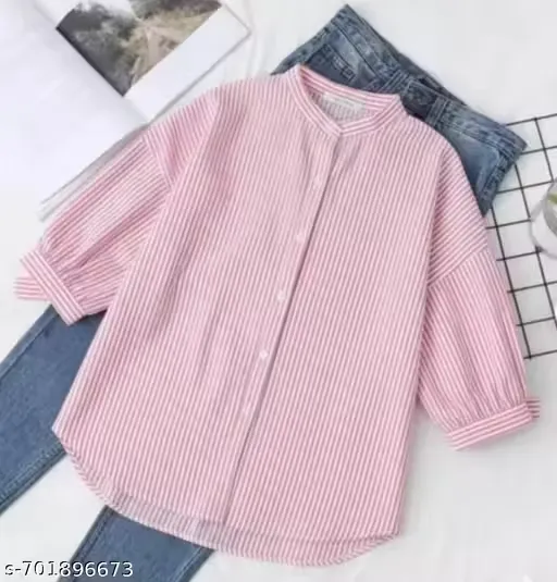 Stylish Pink Striped Shirt {Chinese Collar}