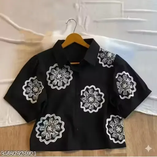 Trendy Rayon Embroidered Crop Shirt for Women & Girls