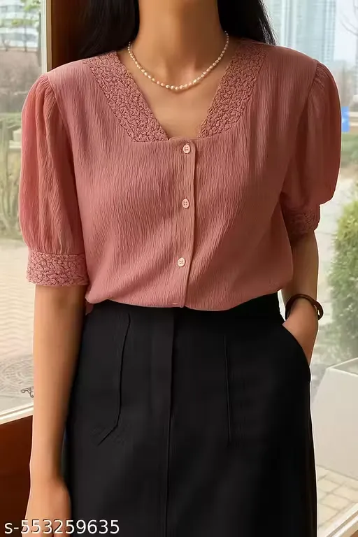 Stylish Puff Sleeve Lace Shirt for Women