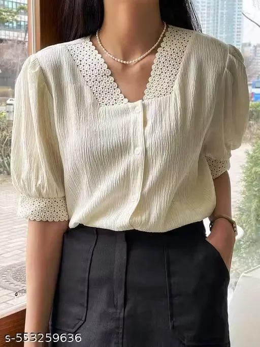 Stylish Puff Sleeve Lace Shirt for Women