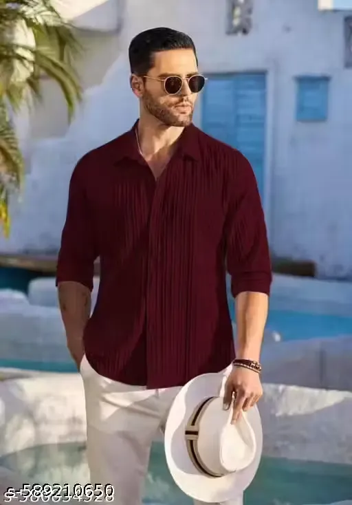 Men Slim Fit Cut Away Shirt Full Cuffed Sleeve