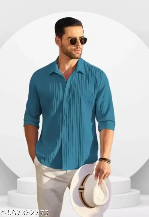 Men's full sleeve casual self-design solid popcorn shirt for men