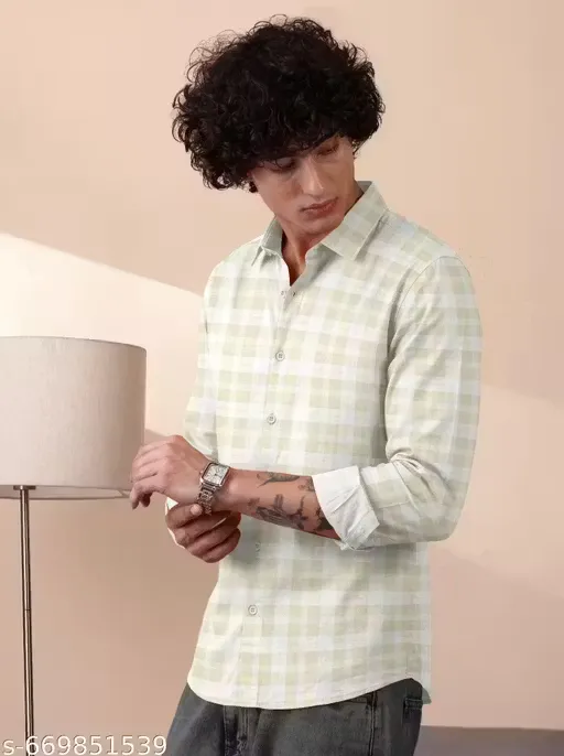 Men Yellow & White Regular Fit Gingham Checked Casual Shirt