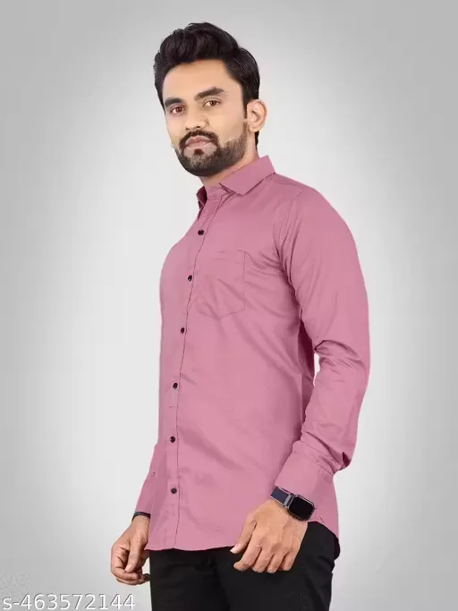 Men Regular Fit Solid Spread Collar Casual Shirt