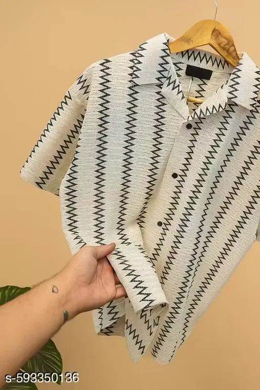 Handcrafted Look Cotton Crochet Shirt for Men .