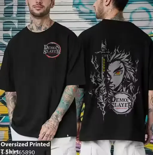 GARMIN Demon Slayer Oversized Black Cotton T-Shirt for Men