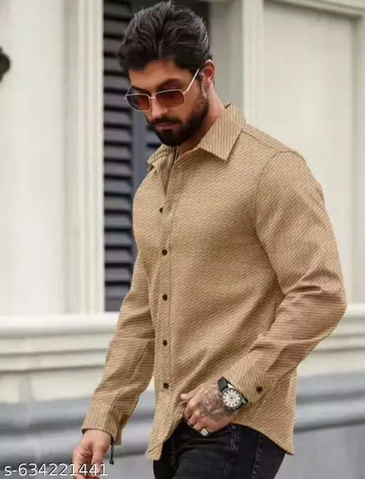 Force Men Solid Casual Beige Shirt