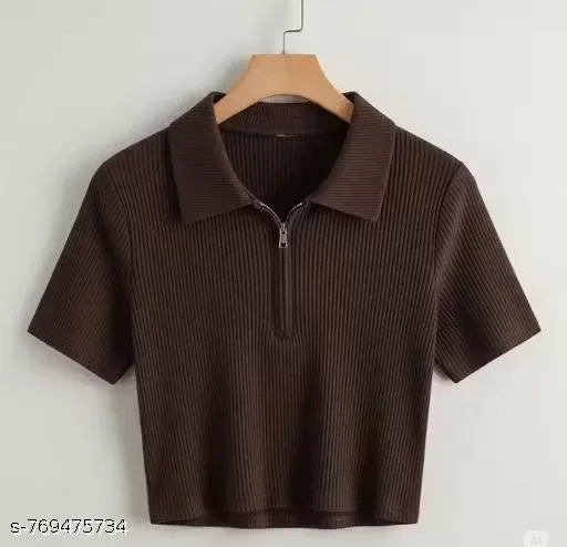 Women's Coller Zipper Crop Top