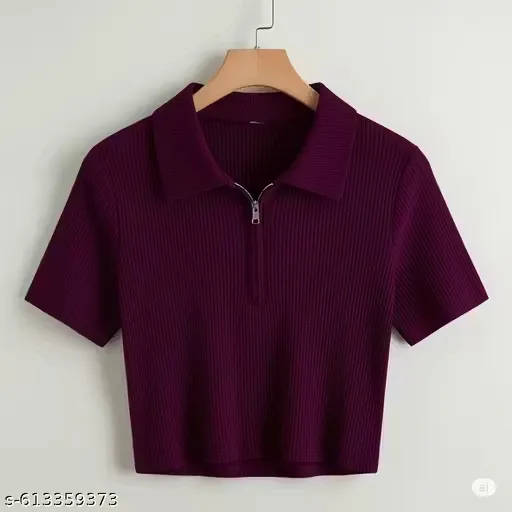 Crop Tshirt for Women with Zipper