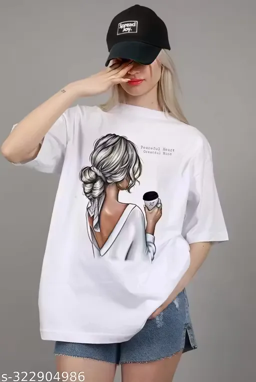 Oversize Coffee Girl printed t-shirt for  girls