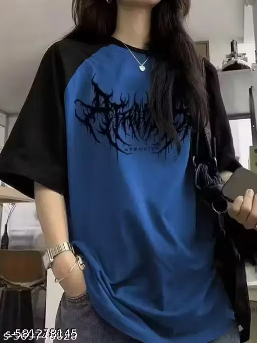 Oversized Blue & Black Graphic Streetwear T-Shirt